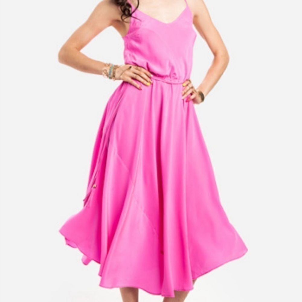 Yumi Kim Silk Midi Dress In Bright Pink Women’s Size XS